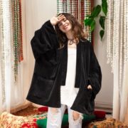 Plus Size Velvet Kimono Jacket: Raven Black Boho Coat - Mei - Image 6