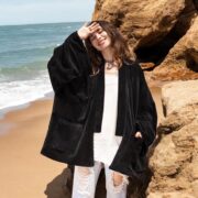 Plus Size Velvet Kimono Jacket: Raven Black Boho Coat - Mei - Image 10