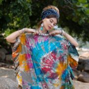 Plus Size Tie Dye Kaftan: Handmade Cotton Boho Maxi Dress - Ema - Image 4