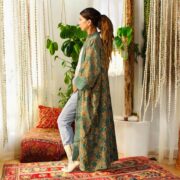 Plus Size Velvet Kimono Duster: Embroidered Floral Boho Coat - Harper jade - Image 8
