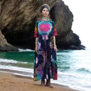 Plus Size Tie Dye Kaftan Dress: Handmade Cotton Babydoll Maxi with Pockets - Kalina
