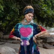 Plus Size Tie Dye Kaftan Dress: Handmade Cotton Babydoll Maxi with Pockets - Kalina - Image 10