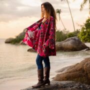Boho Velvet Kimono Duster – Mei in Wild Fuchsia Floral | Plus Size Jacket - Image 10