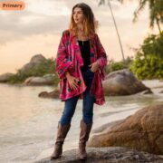 Boho Velvet Kimono Duster – Mei in Wild Fuchsia Floral | Plus Size Jacket - Image 6