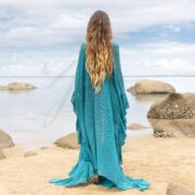 Boho Mesh Kaftan Dress – Ondine in Ocean Mirage | Sheer Cotton Gauze Beach Cover-Up, Flowy Ruffle Festival Kimono, Resort Goddess Wear - Image 3