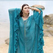 Boho Mesh Kaftan Dress – Ondine in Ocean Mirage | Sheer Cotton Gauze Beach Cover-Up, Flowy Ruffle Festival Kimono, Resort Goddess Wear - Image 5