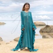 Boho Mesh Kaftan Dress – Ondine in Ocean Mirage | Sheer Cotton Gauze Beach Cover-Up, Flowy Ruffle Festival Kimono, Resort Goddess Wear