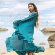Boho Mesh Kaftan Dress – Ondine in Ocean Mirage | Sheer Cotton Gauze Beach Cover-Up, Flowy Ruffle Festival Kimono, Resort Goddess Wear - Image 4