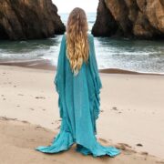 Boho Mesh Kaftan Dress – Ondine in Ocean Mirage | Sheer Cotton Gauze Beach Cover-Up, Flowy Ruffle Festival Kimono, Resort Goddess Wear - Image 10