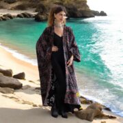 Luna Paisley Velvet Kimono Robe: Plus Size Boho Bridal Duster - Mai