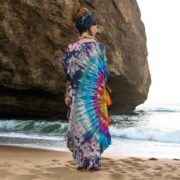 Handmade Tie Dye Kaftan Dress: Boho Cotton Ruffle Maxi Gown - Ema - Image 3