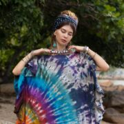Handmade Tie Dye Kaftan Dress: Boho Cotton Ruffle Maxi Gown - Ema - Image 10