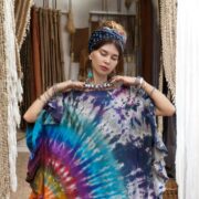 Handmade Tie Dye Kaftan Dress: Boho Cotton Ruffle Maxi Gown - Ema - Image 6