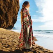 Plus Size Velvet Kimono Duster: Sage Ember Mandala Boho Robe - Mai - Image 2