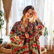Plus Size Velvet Kimono Duster: Sage Ember Mandala Boho Robe - Mai - Image 6