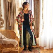 Plus Size Velvet Kimono Duster: Sage Ember Mandala Boho Robe - Mai - Image 5