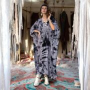 Handmade Tiedye Rayon Kaftan Dress: Eclipse Smoke Boho Maxi - Cosmic Drift - Image 5