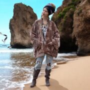 Dusky Rose Velvet Kimono Robe: Floral Boho Jacket - Mei
