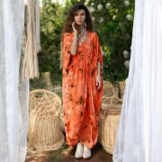 Handmade Tiedye Rayon Kaftan Dress: Boho Beach Cover Up - Cismic Drift - Image 5