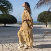 Hand Block Printed Cotton Kaftan: Saffron Marigold Boho Dress - Image 10