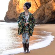 Plus Size Velvet Kimono Jacket: Boho Ikat Print, Artisan Robe - Mei