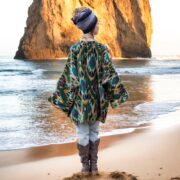 Plus Size Velvet Kimono Jacket: Boho Ikat Print, Artisan Robe - Mei - Image 3
