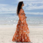 Off-Shoulder Boho Wedding Dress: Handmade Printed Cotton Maxi - Lucia - Image 3