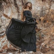 Lucia Off-Shoulder Boho Wedding Dress – Ruffled Tiered Cotton Maxi in Raven Black - Image 7