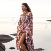 Boho Off-Shoulder Cotton Maxi Dress: Cinnamon Petal Floral Gown - Lucia - Image 5