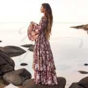 Boho Off-Shoulder Cotton Maxi Dress: Cinnamon Petal Floral Gown - Lucia - Image 2