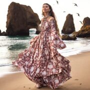 Boho Off-Shoulder Cotton Maxi Dress: Cinnamon Petal Floral Gown - Lucia - Image 9