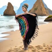 Rainbow Tie-Dye Fringe Tunic Dress: Handmade Boho Cotton Kaftan, Plus Size Inclusive - Arlo - Image 5