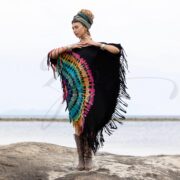 Rainbow Tie-Dye Fringe Tunic Dress: Handmade Boho Cotton Kaftan, Plus Size Inclusive - Arlo