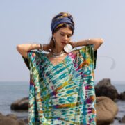 Handmade Tie-Dye Cotton Kaftan Maxi Dress: Ocean Mirage Boho Beach Cover-Up - Nora - Image 4