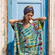 Handmade Tie-Dye Cotton Kaftan Maxi Dress: Ocean Mirage Boho Beach Cover-Up - Nora - Image 6