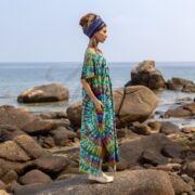 Handmade Tie-Dye Cotton Kaftan Maxi Dress: Ocean Mirage Boho Beach Cover-Up - Nora - Image 2