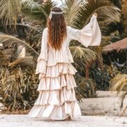 Bali Boho Raw Cotton Kimono Duster – Ruffled Festival Cardigan | ZinniaPearl - Image 4