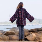 Boho Velvet Kimono Jacket: Hand Block Print Raven Indigo, Plus Size - Mei - Image 3