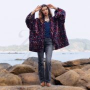 Boho Velvet Kimono Jacket: Hand Block Print Raven Indigo, Plus Size - Mei