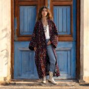 Plus Size Velvet Kimono: Hand Block Printed Floral Boho Duster - MAI - Image 5