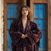 Plus Size Velvet Kimono: Hand Block Printed Floral Boho Duster - MAI - Image 6