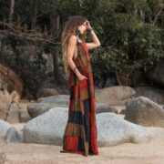 Boho Cotton Patchwork Apron Dress: Plus Size Maxi Sundress with Pockets - Binsa - Image 2