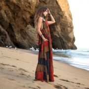 Boho Cotton Patchwork Apron Dress: Plus Size Maxi Sundress with Pockets - Binsa - Image 6