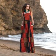 Boho Cotton Patchwork Apron Dress: Plus Size Maxi Sundress with Pockets - Binsa - Image 5