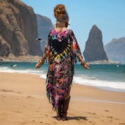 Plus Size Boho Tie-Dye Fringe Poncho – Handmade Cotton Kaftan | Arlo - Image 3