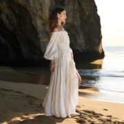 Handmade Boho Cotton Maxi Dress: Off-Shoulder Crinkle Beach Wedding Gown - Mira - Image 2