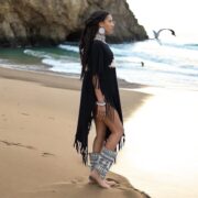 Plus Size Tie Dye Poncho: Black Cotton Fringe Kaftan with Celestial Eye - Arlo - Image 2