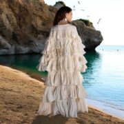 Boho Bridal Robe: Cream Ruffle Raw Cotton Kimono Duster - Solara - Image 9