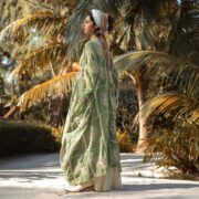 Handmade Crochet Embroidered Kimono Duster – Sage Green Flora Maxi - Image 2