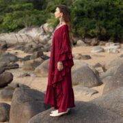 Plus Size Boho Kaftan Maxi Dress: Garnet Rose Lace Trim Rayon Gown. Wild Heart - Image 2